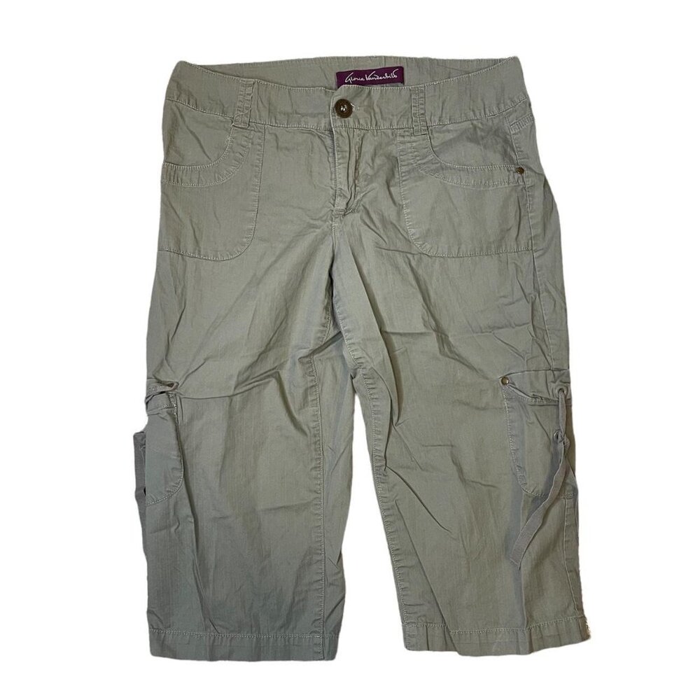 Y2K Gloria Vanderbilt Green Cargo Capri Pants Sz 6 100% Cotton Utility
